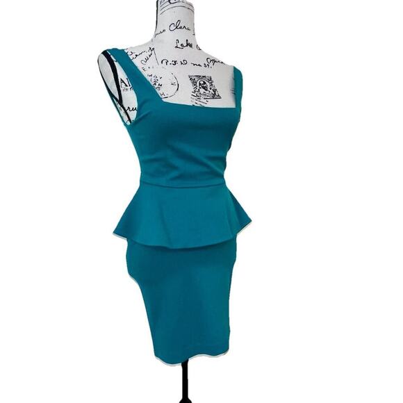 ALICE & OLIVIA DRESS POPPY PEPLUM MIDI SZ 2 TEAL FITTED BODICE QUIET LUXURY CORE - Picture 7 of 16